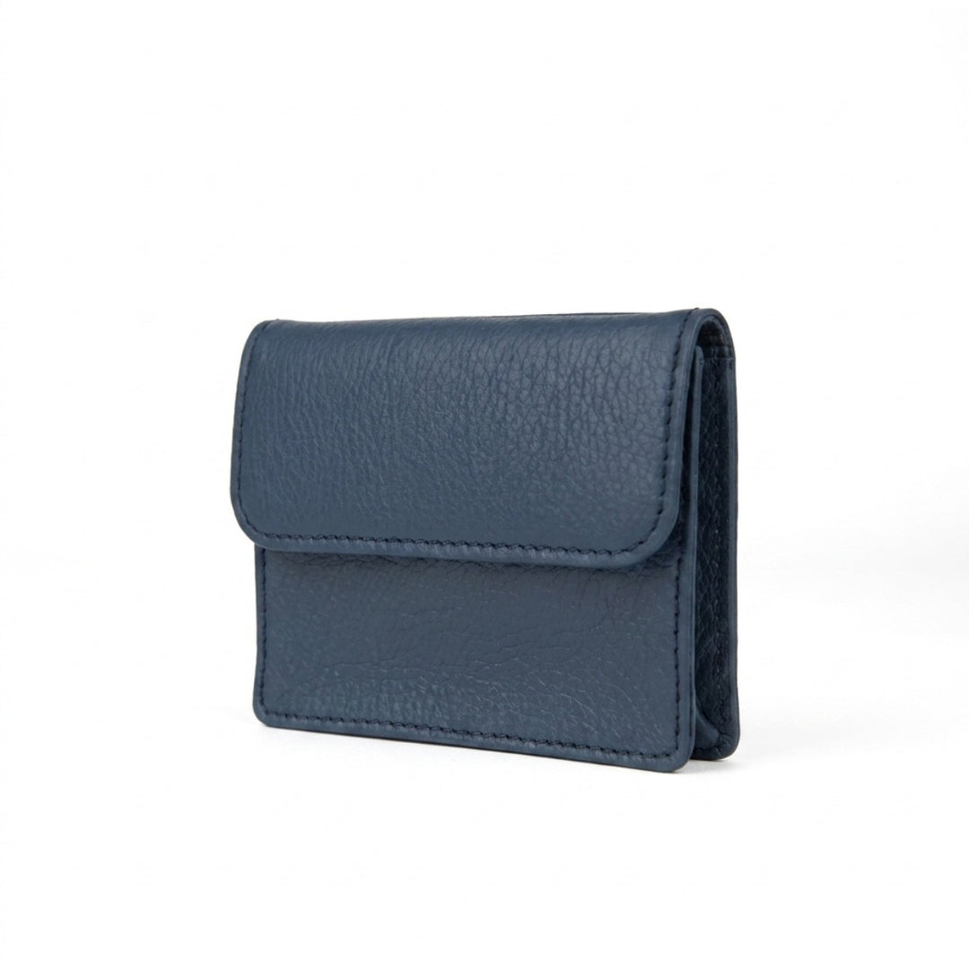 Mini Portemonnaie in Denim Blau seitliche Ansicht