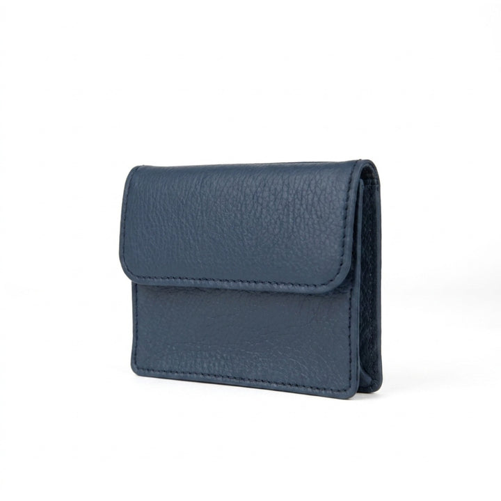 Mini Portemonnaie in Denim Blau seitliche Ansicht